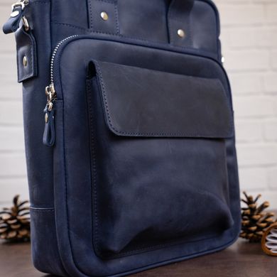 Стильна сумка під А4 вертикального формату в матовою шкірі 11170 SHVIGEL, Синя