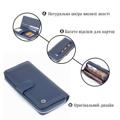 Вертикальный вместительный кошелек из кожи унисекс ST Leather 19301 Синий