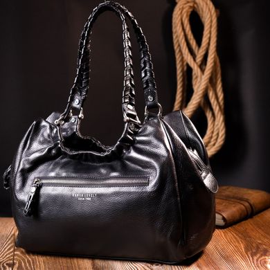 Вместительная женская сумка с ручками KARYA 20844 кожаная Черный
