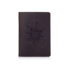 Оригінальна шкіряна коричнева обкладинка для паспорта з художньою тисненням "Mehendi Classic"