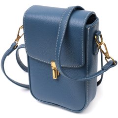Женская сумка вертикального формата с клапаном из натуральной кожи Vintage 22310 Голубая