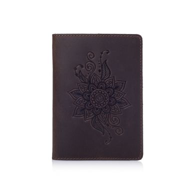 Оригінальна шкіряна коричнева обкладинка для паспорта з художньою тисненням "Mehendi Classic"