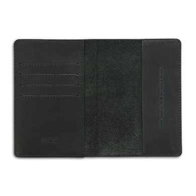 Чорна обкладинка для паспорта з натуральної шкіри з відділенням під карти