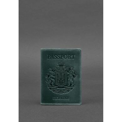 Натуральна шкіряна обкладинка для паспорта з українським гербом зелена Blanknote BN-OP-UA-iz