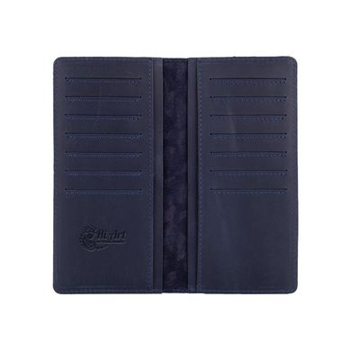 Синий кожаный бумажник с авторским тиснением, коллекция "Buta Art"