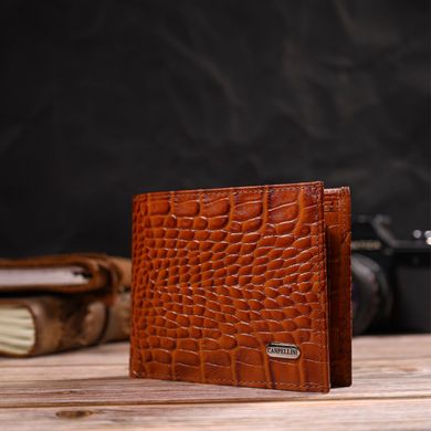 Фактурний чоловічий гаманець без застібки горизонтального формату з натуральної шкіри з тисненням під крокодила CANPELLINI 21761 Коричневий