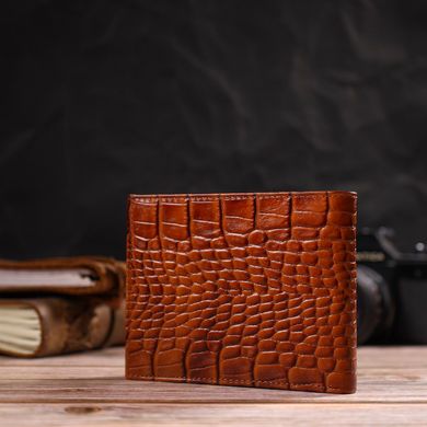 Фактурний чоловічий гаманець без застібки горизонтального формату з натуральної шкіри з тисненням під крокодила CANPELLINI 21761 Коричневий