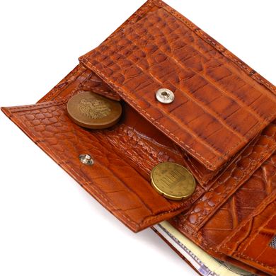 Фактурный мужской бумажник без застежки горизонтального формата из натуральной кожи с тиснением под крокодила CANPELLINI 21761 Коричневий