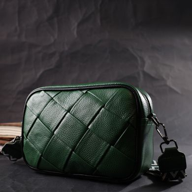 Цікава шкіряна сумка з плетіннями для стильних жінок Vintage 22410 Зелена