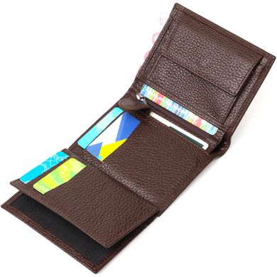 Компактный мужской бумажник из натуральной зернистой кожи без застежки BOND 21989 Коричневый