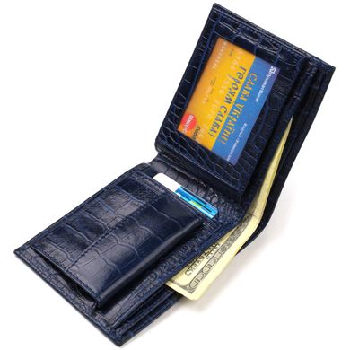 Красивый горизонтальный мужской бумажник среднего размера из натуральной кожи с тиснением под крокодила CANPELLINI 21861 Синий
