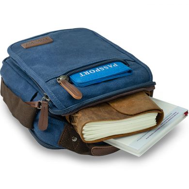 Универсальная текстильная мужская сумка на два отделения Vintage 20201 Синяя