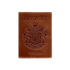 Натуральна шкіряна обкладинка для паспорта з українським гербом світло-коричнева Blanknote BN-OP-UA-k