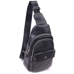 Стильная мужская сумка слинг из натуральной зернистой кожи 21402 Vintage Черный