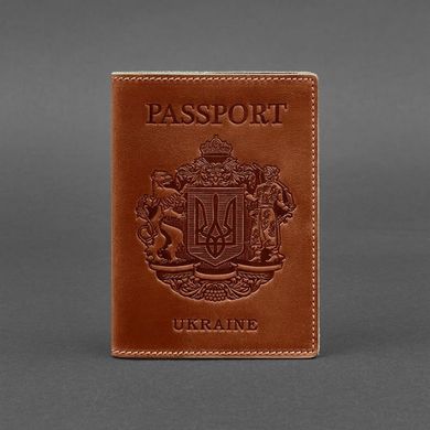 Натуральная кожаная обложка для паспорта с украинским гербом светло-коричневая Blanknote BN-OP-UA-k