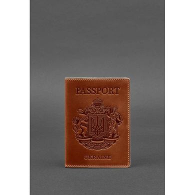 Натуральная кожаная обложка для паспорта с украинским гербом светло-коричневая Blanknote BN-OP-UA-k