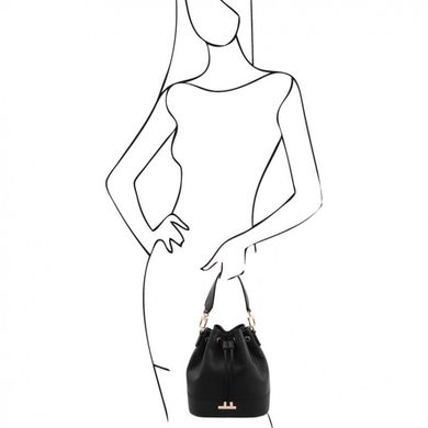 TL142083 TL Bag - женская сумка-мешок из натуральной кожи, цвет: Черный