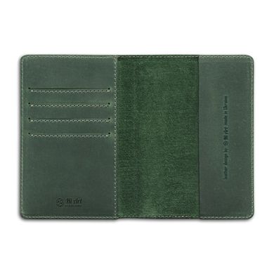Зеленая обложка для паспорта с натуральной кожи с отделением под карты