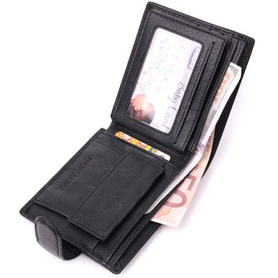 Мужской горизонтальный бумажник среднего размера из натуральной кожи ST Leather 22484 Черный
