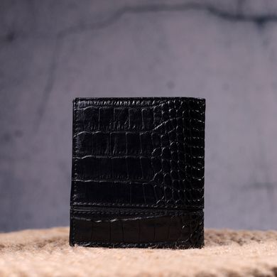Оригинальное портмоне для мужчин из натуральной кожи с тиснением под крокодила KARYA 21325 Черный