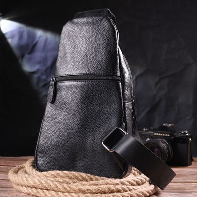 Стильна чоловіча сумка слінг із натуральної зернистої шкіри 21402 Vintage Чорний
