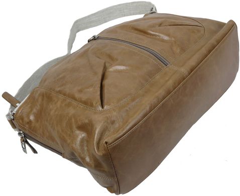 Женская сумка на плечо из кожи и текстиля Giorgio Ferretti бежевая