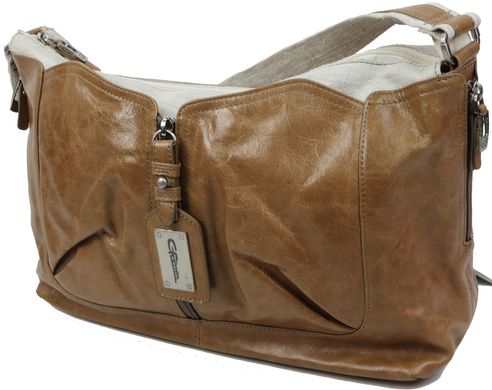 Женская сумка на плечо из кожи и текстиля Giorgio Ferretti бежевая