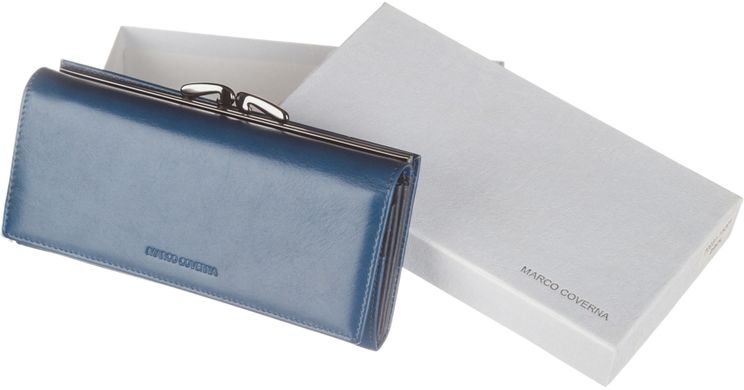 Благородный кожаный дамский бумажник Marco Coverna 13801, Синий