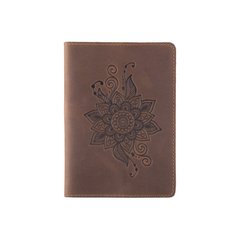 Обкладинка для паспорта оливкового кольору з натуральної матової шкіри з художнім тисненням