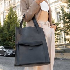 Натуральная кожаная женская сумка шоппер Бэтси с карманом черная Краст Blanknote BN-BAG-10-1-g