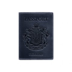 Натуральная кожаная обложка для паспорта с украинским гербом синяя Blanknote BN-OP-UA-nn
