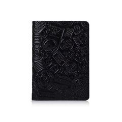 Оригинальная кожаная обложка для паспорта черного цвета с художественным тиснением "Let's Go Travel"