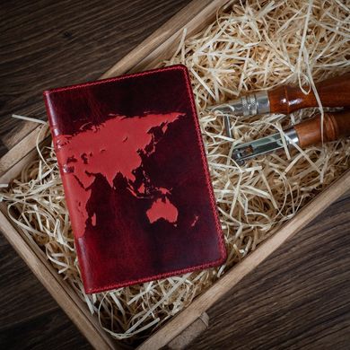 Червона дизайнерська шкіряна обкладинка для паспорта з відділенням для карт, колекція "World Map"