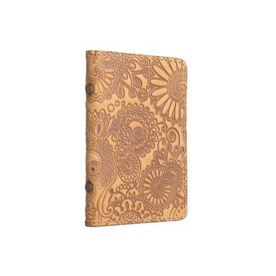 Дизайнерская кожаная обложка-органайзер для ID паспорта / карт, светло желтого цвета, коллекция "Mehendi Art"