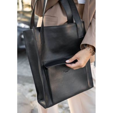 Натуральная кожаная женская сумка шоппер Бэтси с карманом черная Краст Blanknote BN-BAG-10-1-g