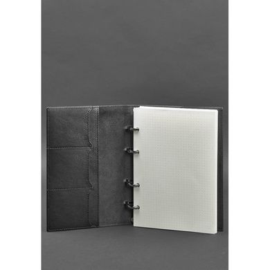 Натуральный кожаный блокнот на кольцах 9.0 с твердой черной обложкой Blanknote BN-SB-9-hard-g