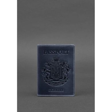 Натуральная кожаная обложка для паспорта с украинским гербом синяя Blanknote BN-OP-UA-nn