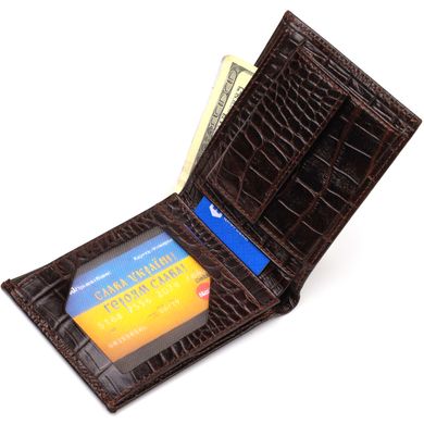 Мужской бумажник без застежки из натуральной кожи с тиснением под крокодила CANPELLINI 21763 Коричневий
