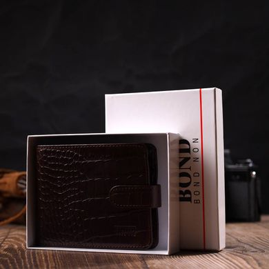 Мужской бумажник из натуральной кожи с тиснением под крокодила BOND 21991 Коричневый