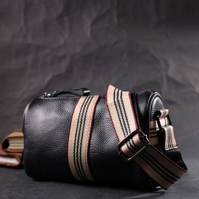 Оригінальна сумка для жінок з акцентом посередині з натуральної шкіри Vintage 22362 Чорна