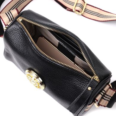Женская сумка с украшением из натуральной кожи Vintage 22262 Черная