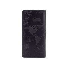 Місткий чорний шкіряний гаманець на 14 карт, колекція "7 wonders of the world"