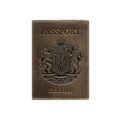 Натуральна шкіряна обкладинка для паспорта з українським гербом темно-коричнева Blanknote BN-OP-UA-o
