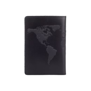 Дизайнерська шкіряна обкладинка для паспорта чорного кольору, колекція "World Map"