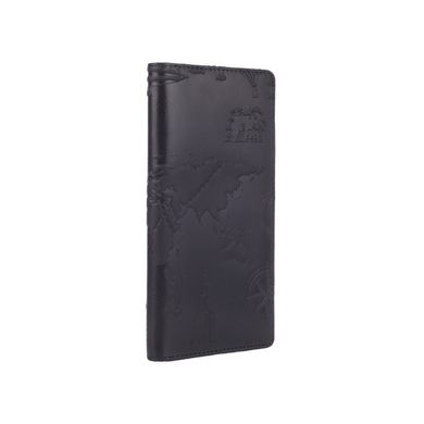 Місткий чорний шкіряний гаманець на 14 карт, колекція "7 wonders of the world"