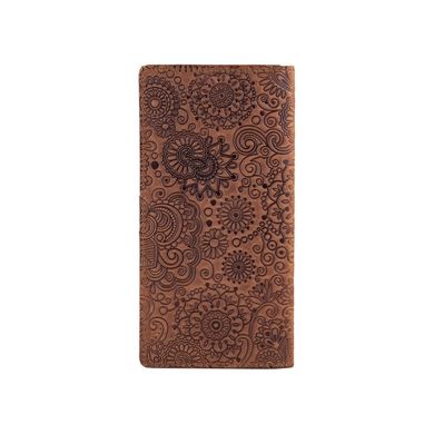Бумажник с матовой натуральной кожи темно рыжого цвета на 14 карт, коллекция "Mehendi Art"