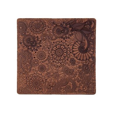 Бумажник с матовой натуральной кожи темно рыжого цвета на 14 карт, коллекция "Mehendi Art"