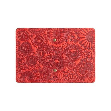 Дизайнерська обкладинка-органайзер для ID паспорта / карт з художнім тисненням "Mehendi Art", червоного кольору
