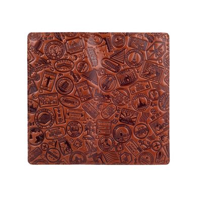 Ергономічний гаманець з глянсової шкіри бурштинового кольору на 14 карт з авторським художнім тисненням "Let's Go Travel"