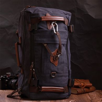Большой рюкзак-трансформер в стиле милитари из плотного текстиля Vintage 22157 Черный
